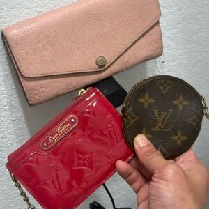 Louis Vuitton WALLET LOT Red Brown monogram lv vintage Leather Mini Pouch - Red